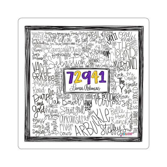 Sticker — "72941" Local Town Handlettered Wordmap Kiss-Cut Sticker