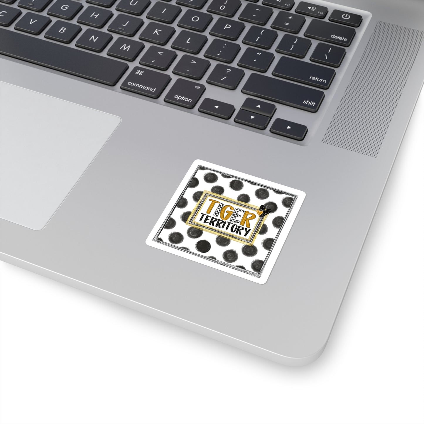 Tiger Territory Square Sticker — Black Polka Dot Laptop Decal