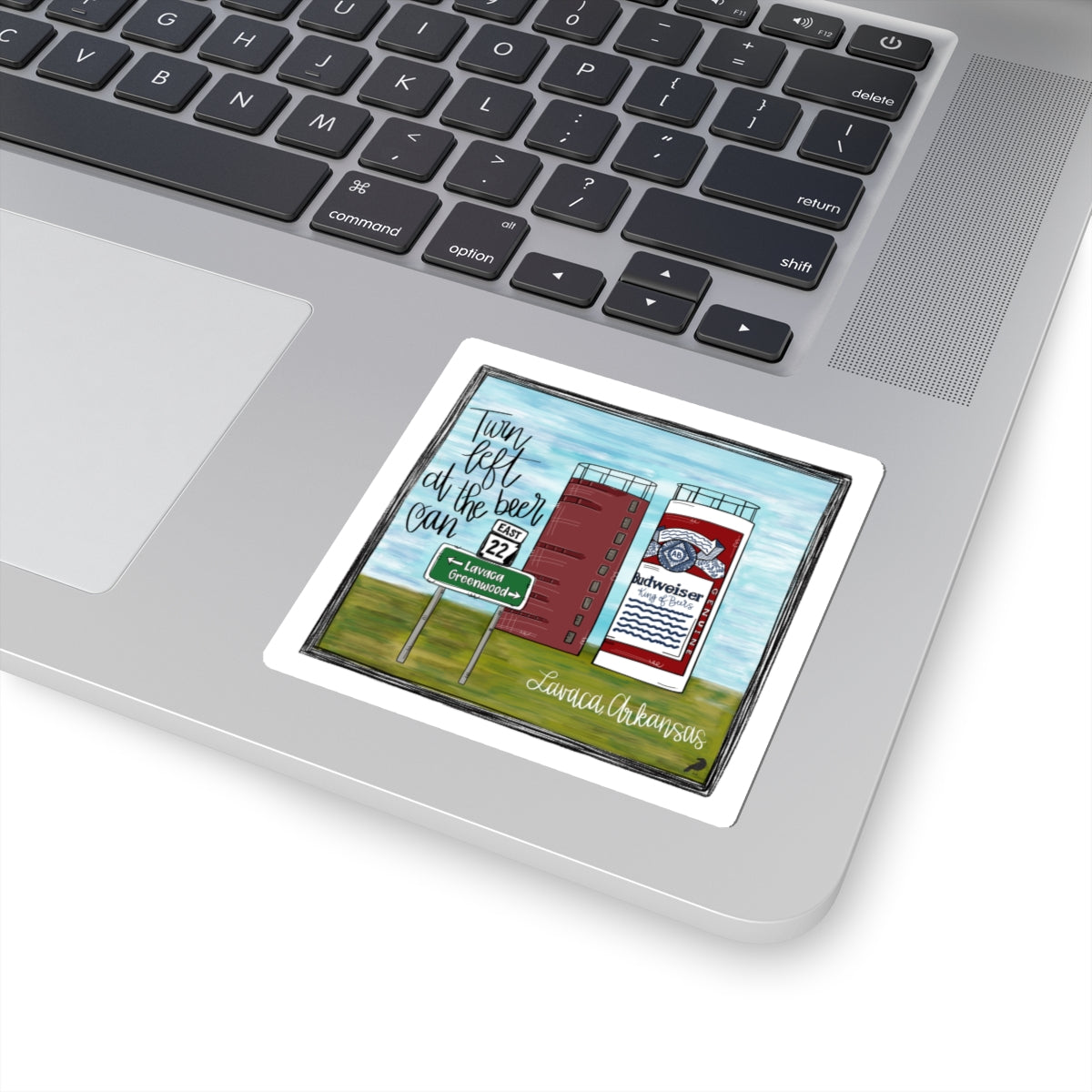 Belle Point Lavaca Arkansas Beer Can Landmark Sticker — 'Turn left at the beer can' Kiss-Cut Sticker