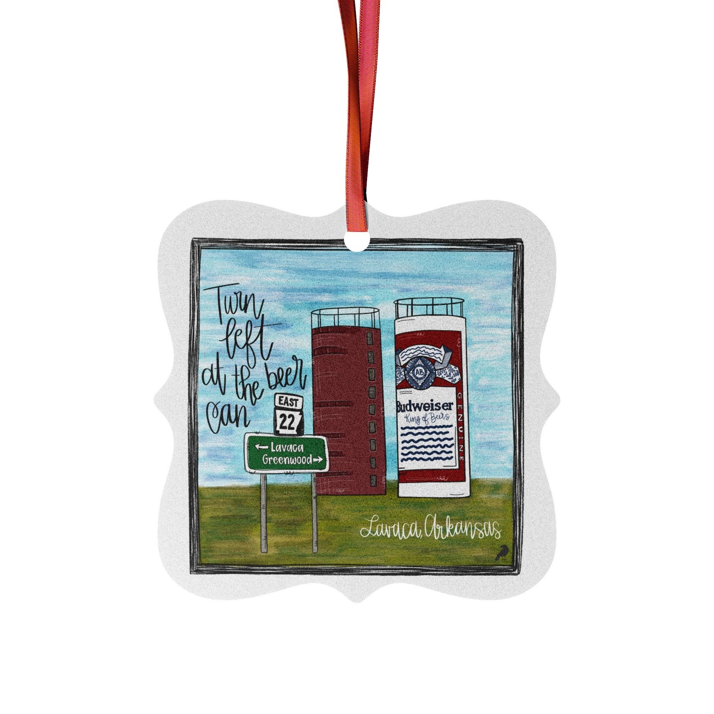 Belle Point Roadside Silos Aluminum Ornament — Rustic Beer-Themed Holiday Decoration (1–20 pcs)