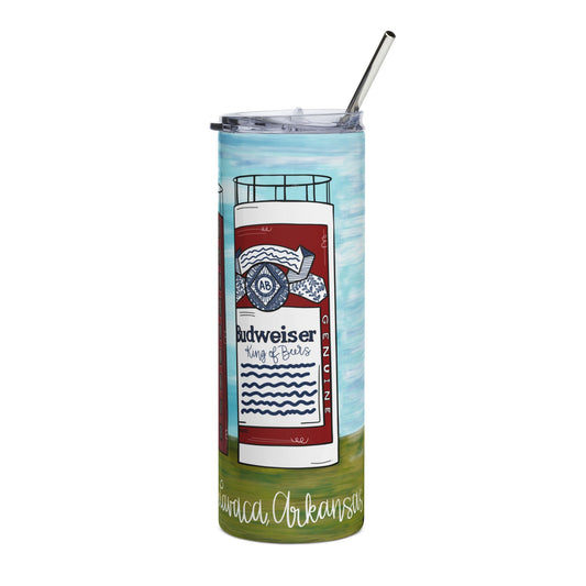 Belle Point 20oz Stainless Tumbler — 'Turn Left at the Beer Can' Roadside Brewery Travel Mug