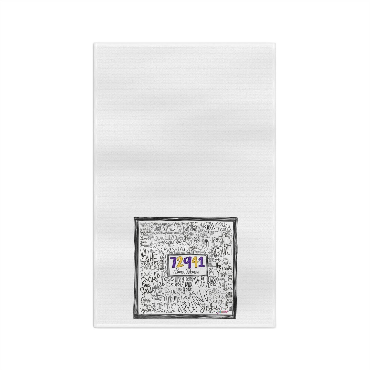 Tea Towel — Handwritten Names Collage with 7291 Badge Microfiber Tea Towel