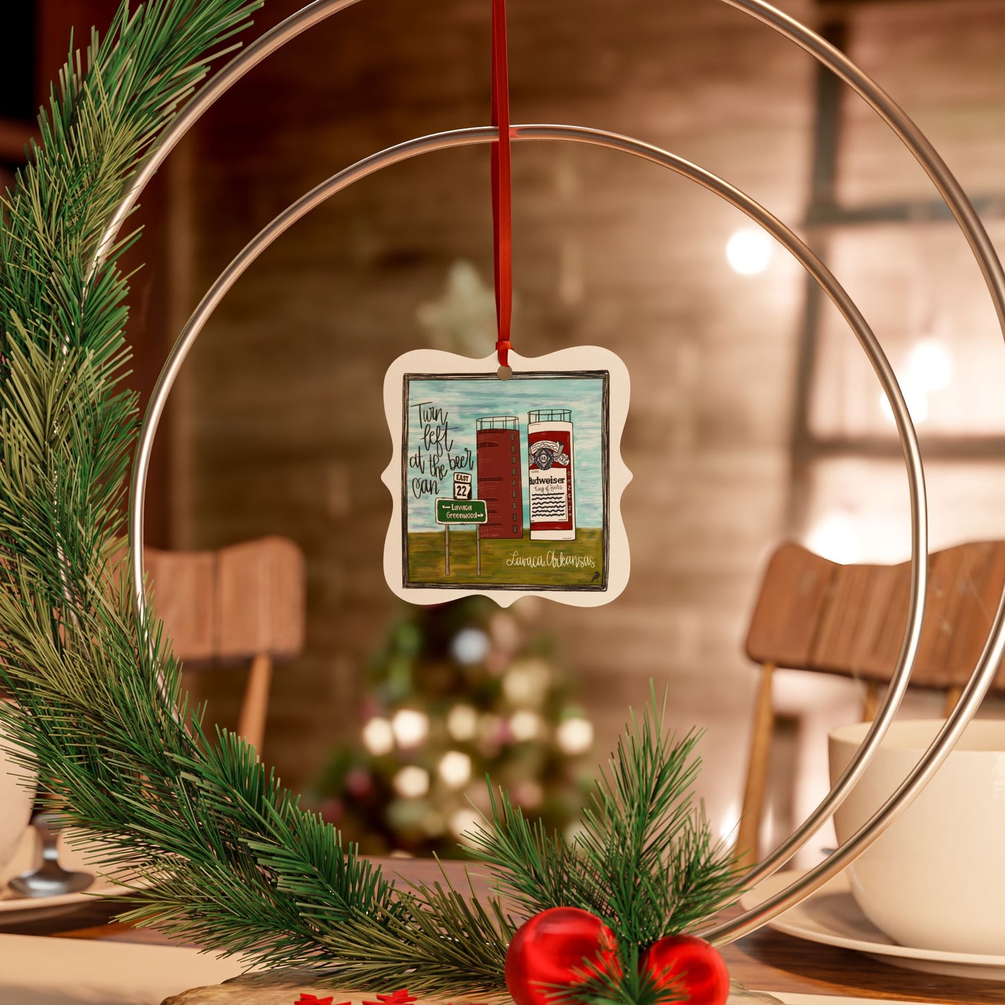 Belle Point Roadside Silos Aluminum Ornament — Rustic Beer-Themed Holiday Decoration (1–20 pcs)