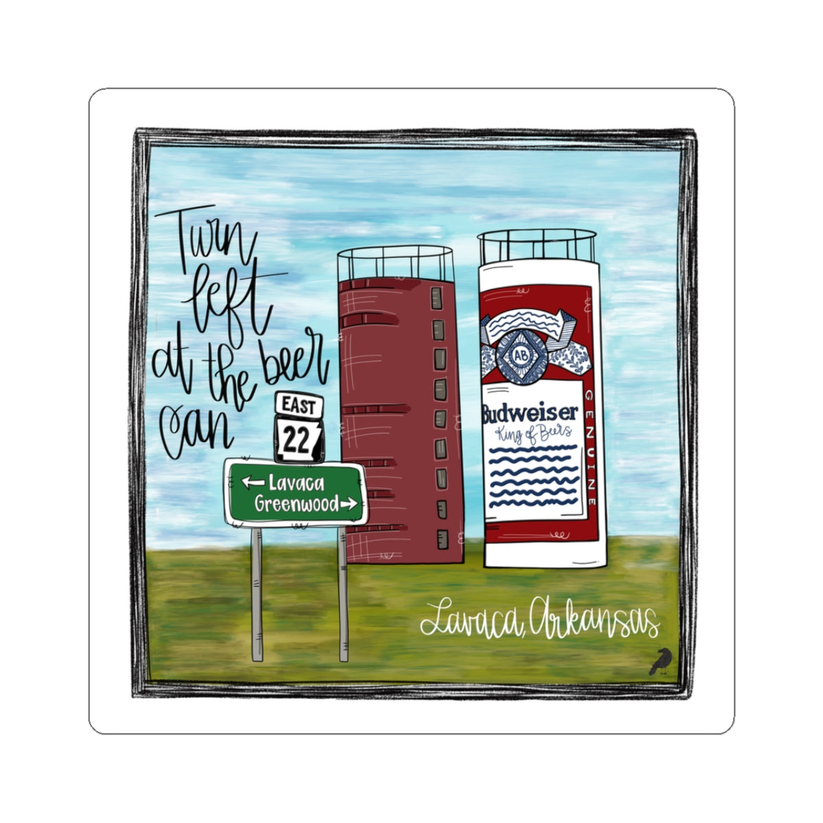 Belle Point Lavaca Arkansas Beer Can Landmark Sticker — 'Turn left at the beer can' Kiss-Cut Sticker