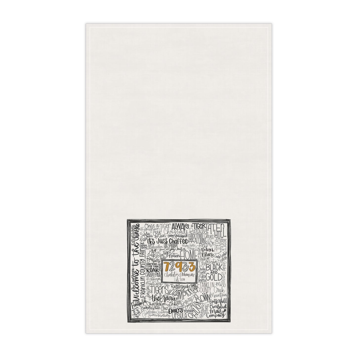 Charleston Word Art Tea Towel — Vintage Newspaper Collage Design with '7.93' Accent