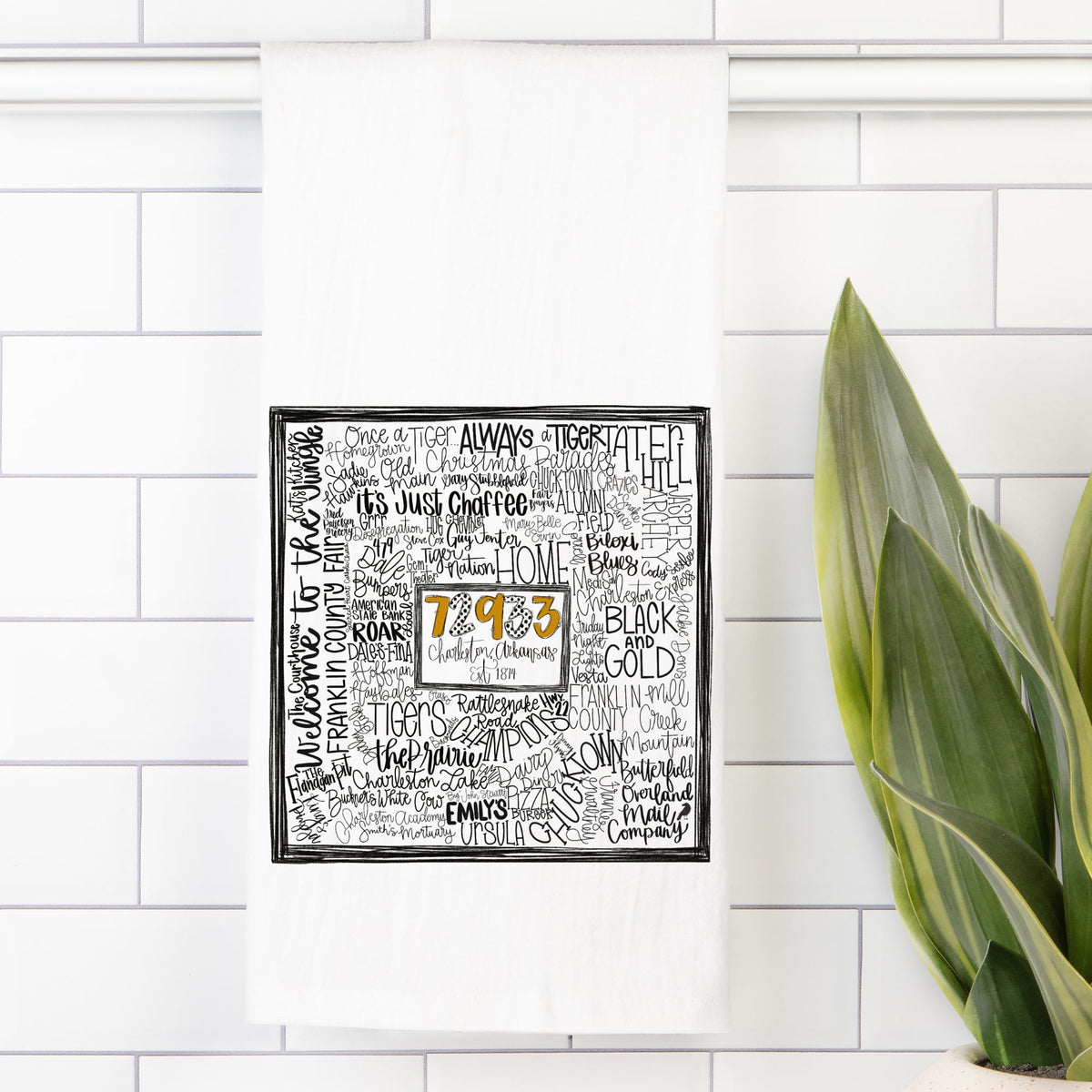Charleston Doodle Word Flour Sack Tea Towel