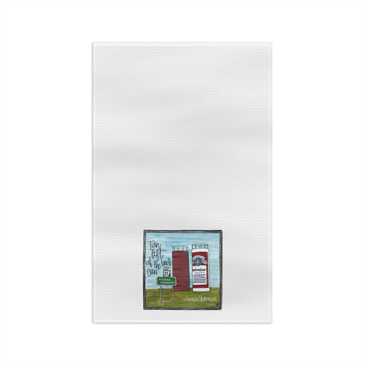 Belle Point Tea Towel — Illustrated Coffee Shop Microfiber Kitchen Towel ("Take Life One Cup at a Time")