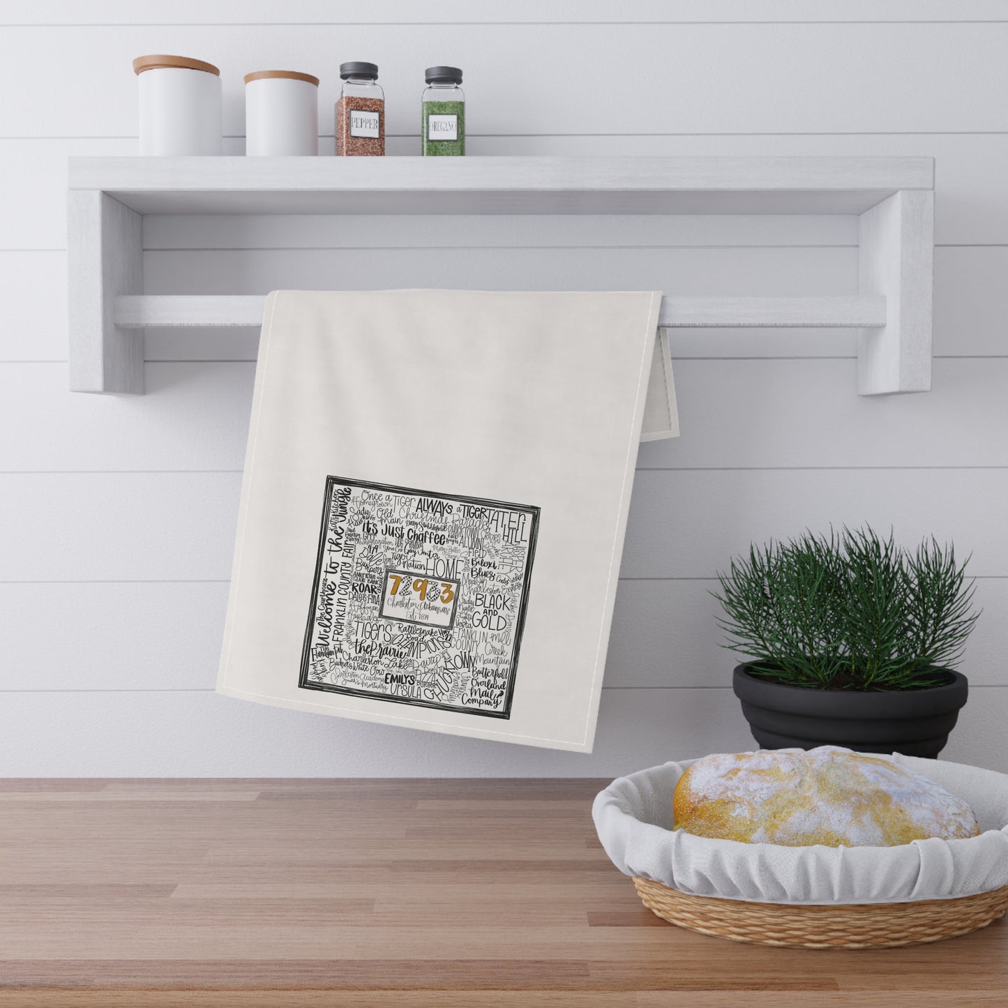 Charleston Word Art Tea Towel — Vintage Newspaper Collage Design with '7.93' Accent