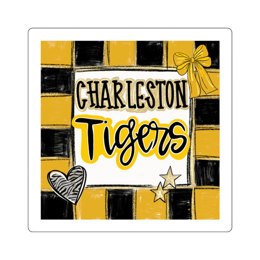 Charleston Tigers Checkerboard Square Sticker — School Spirit Decal