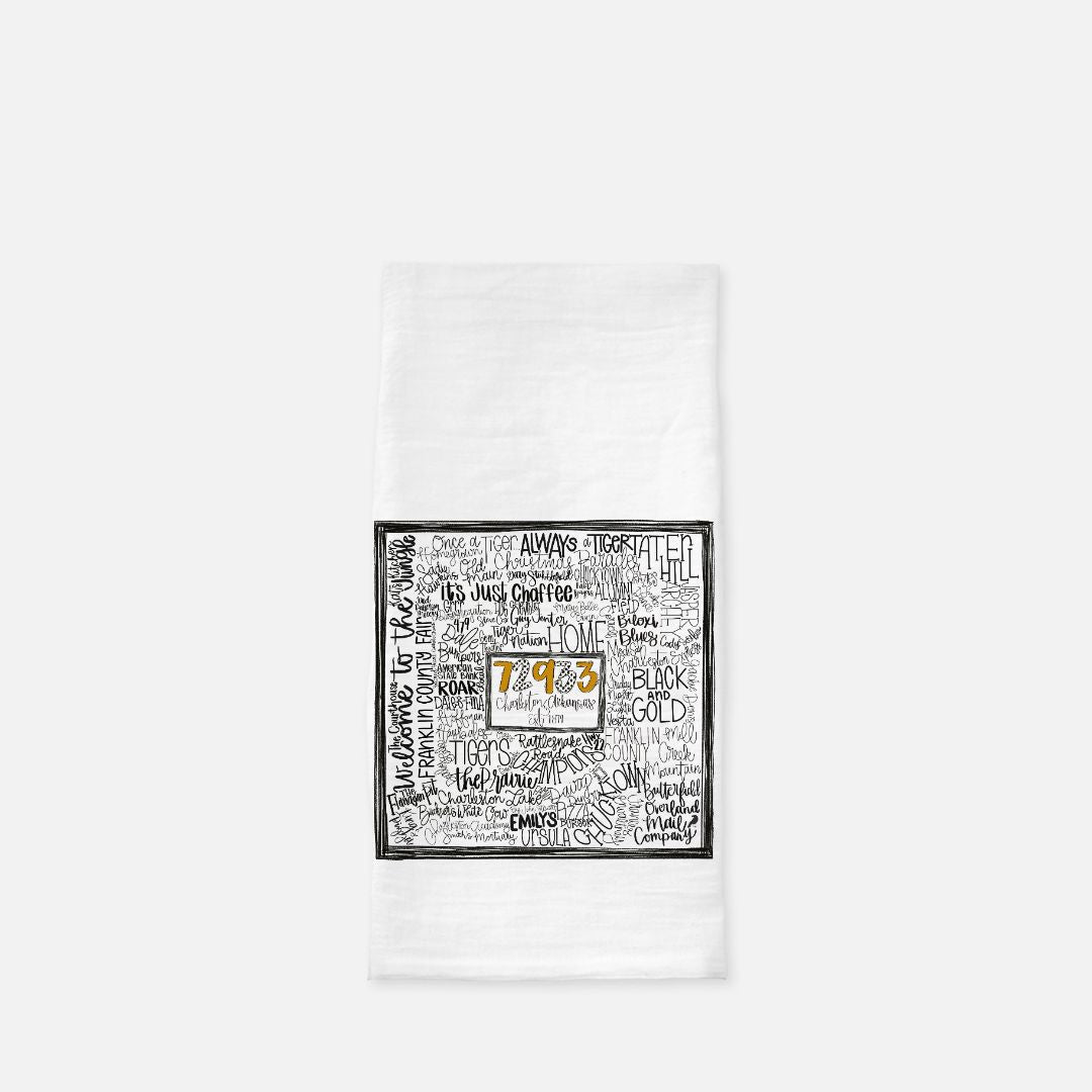 Charleston Doodle Word Flour Sack Tea Towel